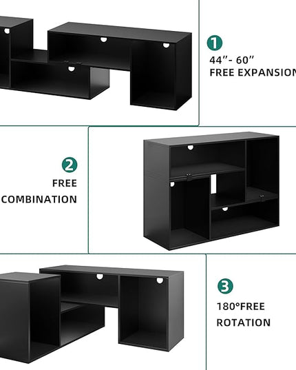 YITAHOME DIY TV Stand w/LED Strip, Modern Deformable Entertainment Center for 75/70/65/60/55/50/45 inch TVs, Gaming TV Consoles 2 Pieces Media Console Cabinet for 300lbs for Living Room, Black - LeafyLoom