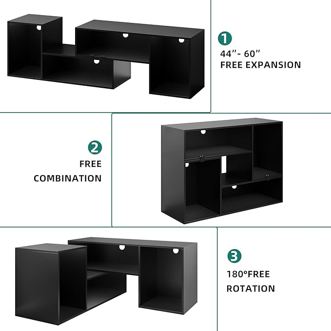 YITAHOME DIY TV Stand w/LED Strip, Modern Deformable Entertainment Center for 75/70/65/60/55/50/45 inch TVs, Gaming TV Consoles 2 Pieces Media Console Cabinet for 300lbs for Living Room, Black - LeafyLoom