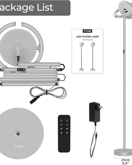 FIMEI Floor Lamp for Living Room, Saturn Ring Original Design, LED Bright Rotatable Modern Floor Lamp, Stepless Dimming and 3 Color Temperatures, Touch/Remote Control, for Bedroom Office, Gray - LeafyLoom