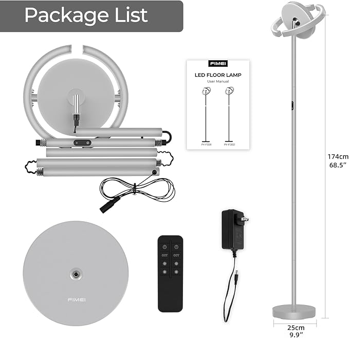 FIMEI Floor Lamp for Living Room, Saturn Ring Original Design, LED Bright Rotatable Modern Floor Lamp, Stepless Dimming and 3 Color Temperatures, Touch/Remote Control, for Bedroom Office, Gray - LeafyLoom