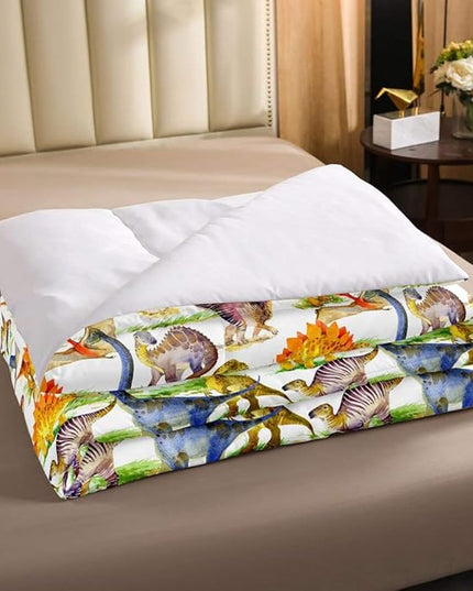 Erosebridal Dinosaur Comforter Set Kawaii Dino Bedding Set for Kids Girls Boys Teens Bedroom Decor, Retro Animal Duvet Insert Watercolor Wildlife Soft Microfiber Quilt with 1 Pillow Case, Twin - LeafyLoom