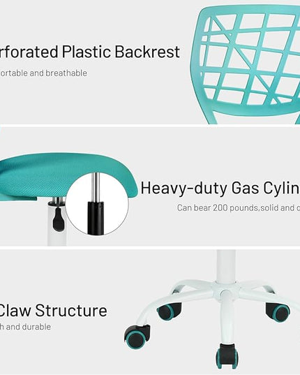 FurnitureR Kids Desk Chair, Armless Office Chair Small Adjsutable Swivel Task Chair with Soft Cushion for Study Kids Teens Child, Turquoise - LeafyLoom