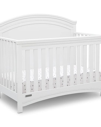 Delta Children Simmons Kids SlumberTime Emma 4-in-1 Convertible Baby Crib N More - Greenguard Gold Certified, Bianca White - LeafyLoom