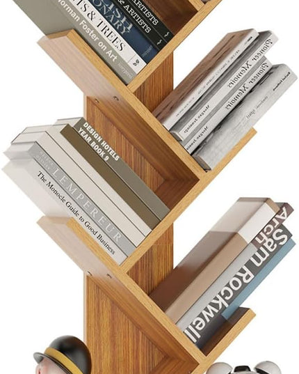 YMYNY 6 Tier Tree Bookshelf, Tall Bookcase, Wood Book Storage Rack with Drawer, Modern Floor Standing Book Shelf for Books/Movies/CDs, Utility Organizer for Living Room, Home Office, Natural UHBC016N - LeafyLoom