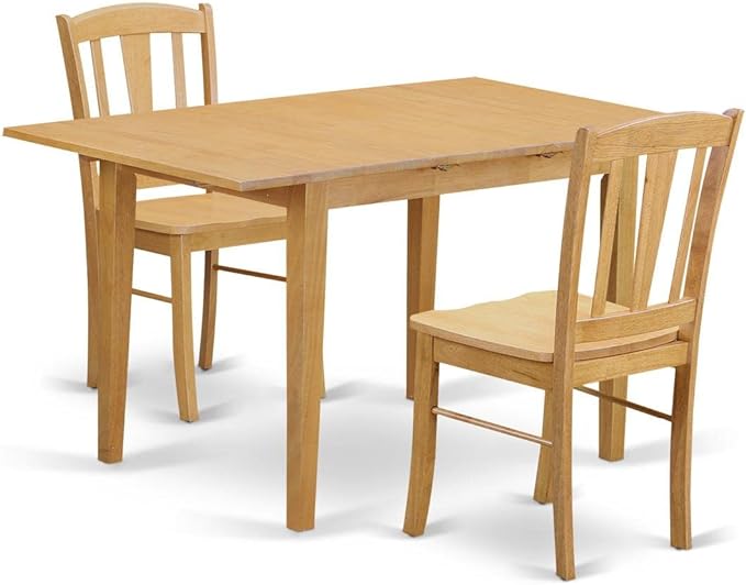 East West Furniture NODL3-OAK-W Norfolk 3 Piece Room Set Contains a Rectangle Kitchen Table with Butterfly Leaf and 2 Dining Chairs, 32x54 Inch - LeafyLoom