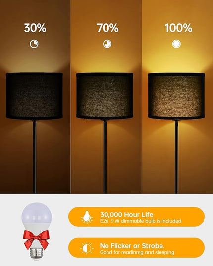 BoostArea Boho Floor Lamp, Black Metal, 58-Inch Tall, LED Bulb Included, Easy Assembly, Energy-Saving, 3 Dimming Levels, Premium Black Lampshade, Foot Switch, Compatible with Smart Devices - LeafyLoom