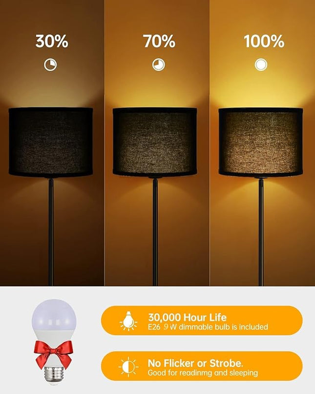 BoostArea Boho Floor Lamp, Black Metal, 58-Inch Tall, LED Bulb Included, Easy Assembly, Energy-Saving, 3 Dimming Levels, Premium Black Lampshade, Foot Switch, Compatible with Smart Devices - LeafyLoom