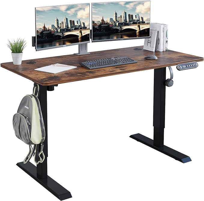 Radlove Electric Standing Desk 48 x 24 Inches, Height Adjustable Computer Desk Sit Stand Desk Home Office Desks with Splice Board and A Under Desk Cable Management Tray, Rustic Brown Top/Black Frame - LeafyLoom