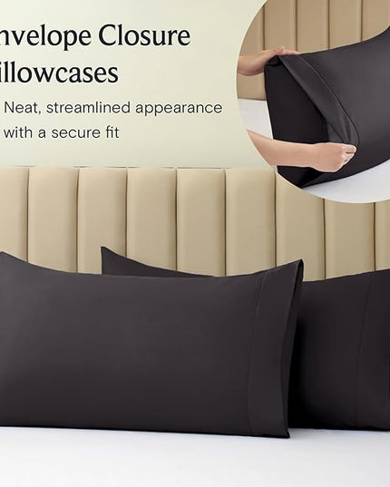 LuxClub 6 PC California King Sheet Set, Breathable Luxury Bed Sheets, Deep Pockets 18" Wrinkle Free Cooling Sheets Machine Washable Hotel Bedding Silky Soft - Black Cal King - LeafyLoom