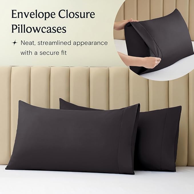 LuxClub 6 PC Full Sheet Set, Breathable Luxury Bed Sheets, Deep Pockets 18" Eco Friendly Wrinkle Free Cooling Bed Sheets Machine Washable Hotel Bedding Silky Soft - Black Full - LeafyLoom