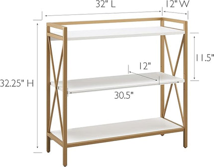 Leick Home 9261-WTGL Claudette Mixed Metal and Wood Bookshelf, White/gold - LeafyLoom
