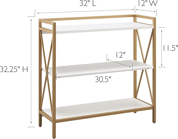 Leick Home 9261-WTGL Claudette Mixed Metal and Wood Bookshelf, White/gold - LeafyLoom