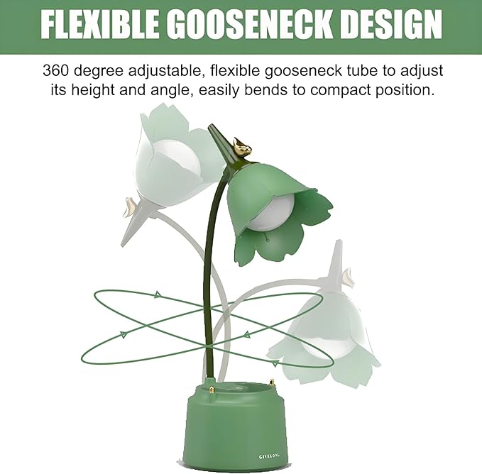 Cute LED Desk Lamp Kawaii Desk Accessories, Flower Bird Table lamp USB Rechargeable, 3 Color Modes, Stepless Dimming, Touch-Sensitive Switch Kawaii Room Decor Lamp, Eye Caring Reading Lamp (Green) - LeafyLoom