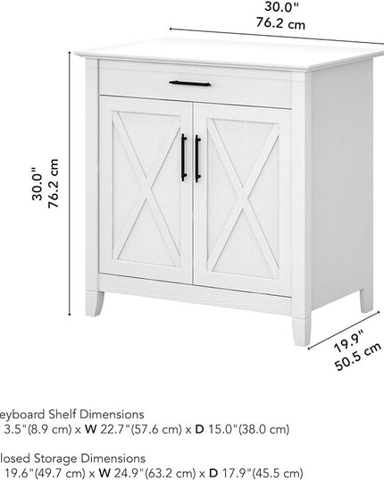 Bush Furniture Key West Secretary Desk | Accent Cabinet with Work Surface in Pure White Oak | 30W x 20D Hidden Writing Table and Storage for Small Spaces - LeafyLoom
