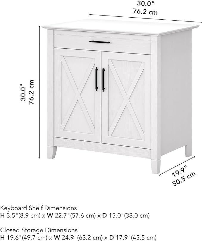 Bush Furniture Key West Secretary Desk | Accent Cabinet with Work Surface in Pure White Oak | 30W x 20D Hidden Writing Table and Storage for Small Spaces - LeafyLoom