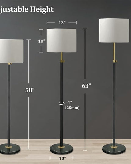 Black Gold Floor Lamps for Living Room with Remote Control, Marble Base 1200 Lumens 15W Adjustable Height Modern Floor Lamp Tall Lamp for Bedroom, Smart Control Alexa & Google Assistance Compatible - LeafyLoom