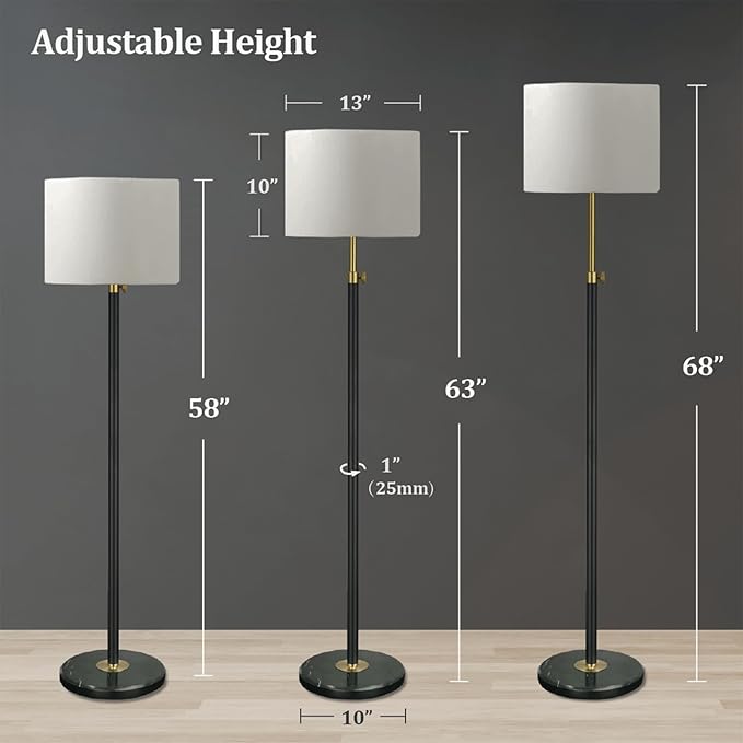 Black Gold Floor Lamps for Living Room with Remote Control, Marble Base 1200 Lumens 15W Adjustable Height Modern Floor Lamp Tall Lamp for Bedroom, Smart Control Alexa & Google Assistance Compatible - LeafyLoom