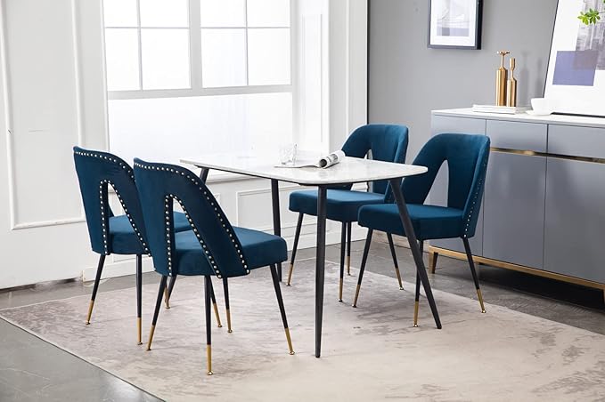 NicBex Dining Chairs Set of 2 Velvet Upholstered Kitchen Dining Chairs with Nailhead Trim for Dining Room-Blue - LeafyLoom