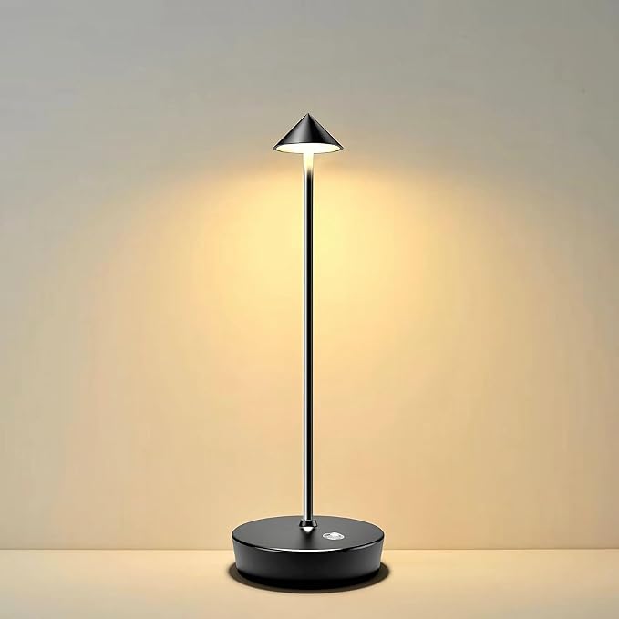 Rechargeable Cordless Table Lamp, 6000mAh LED Battery Operated Desk Lamp Touch 3 Color Stepless Dimming Portable Outdoor Waterproof Table Light for Patio/Restaurant/Dining/Home (Black) - LeafyLoom