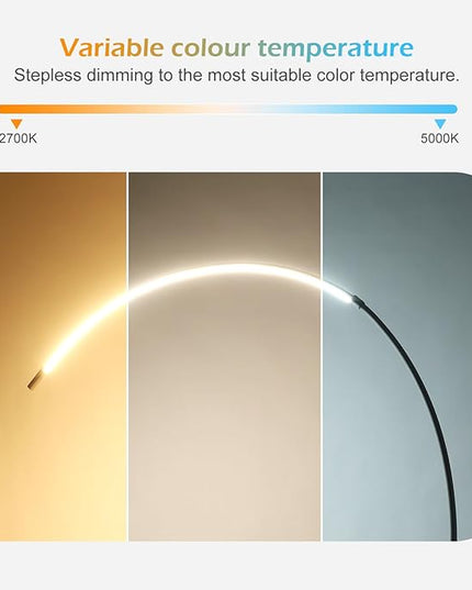 LED Arc Floor Lamp for Living Room,70.8" Tall Modern Standing Lamp with Remote Control,3 Color Temperature & Stepless Dimmable Brightness, Reading Floor Lamp for Bedroom Office Home - LeafyLoom