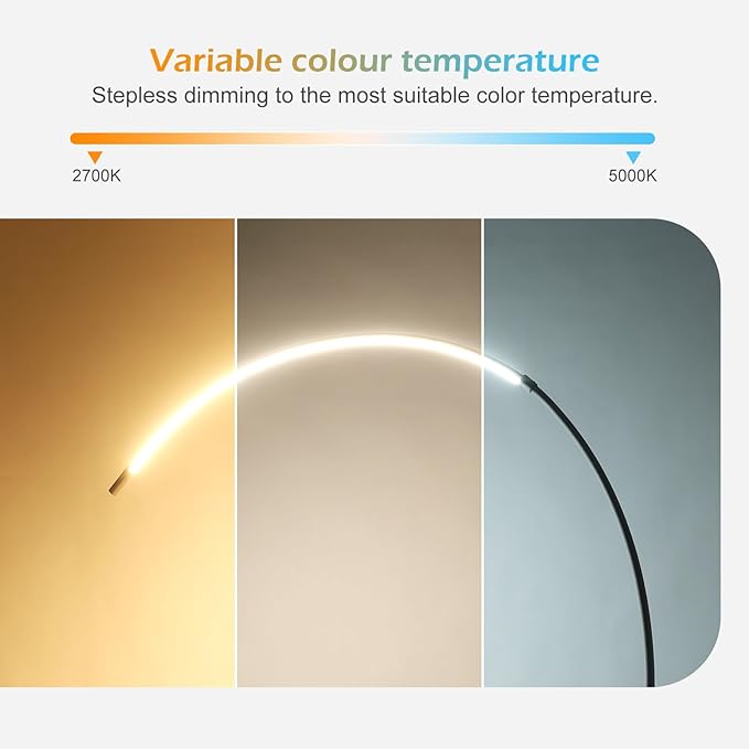 LED Arc Floor Lamp for Living Room,70.8" Tall Modern Standing Lamp with Remote Control,3 Color Temperature & Stepless Dimmable Brightness, Reading Floor Lamp for Bedroom Office Home - LeafyLoom