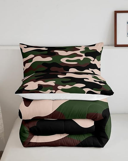Queen Size Camouflage Comforter Set 3Pcs Kids Bedding Set for Boys Girls Teens 1 Comforter & 2 Pillowcases(Queen,Army Green) Boys - LeafyLoom