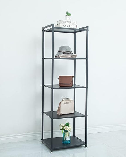 Display Shelf, 5-Tier Shelf Stand, Black Metal Thin Narrow Tall Large Corner Shelf Bookshelf Freestanding for Bedroom Shop Commercial Retail Storage(19.7x15.7x63)… - LeafyLoom