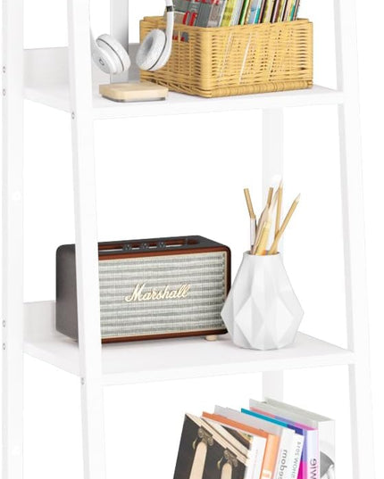 Yoobure Ladder Shelf, 4 Tier Tall Ladder Bookshelf Corner Shelf, Industrial Book Shelf Ladder Bookcase Narrow, Standing Storage Shelves Display Shelf for Bedroom Living Room Office Kitchen Bathroom - LeafyLoom