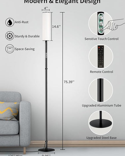 chiphy RGB Floor Lamp, 75'' Color Changing Floor Lamp, LED Cylinder Floor Lamp Alexa Lamp APP Control, Music Sync DIY Mode, 18W 1600 Lumen Modern Lamp for Living Room Bedroom Gaming Room Party - LeafyLoom