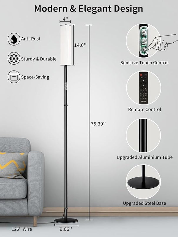 chiphy RGB Floor Lamp, 75'' Color Changing Floor Lamp, LED Cylinder Floor Lamp Alexa Lamp APP Control, Music Sync DIY Mode, 18W 1600 Lumen Modern Lamp for Living Room Bedroom Gaming Room Party - LeafyLoom