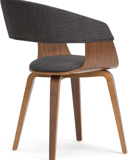 SIMPLIHOME Lowell / Draper Mid Century Modern 5 Pc Dining Set with 4 Upholstered Bentwood Dining Chairs in Grey Linen Look Fabric and 66 inch Wide Table for the Dining Room and Kitchen - LeafyLoom