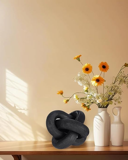 Wood Knot Decor -Coffee Table Decor Shelf Decor Table Books Hand Carved Home Decoration Boho Country Rustic Modern Shabby Chic Style Decor 3 Link Wooden Knot Chain Link Decor (Black) - LeafyLoom