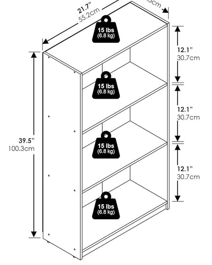 Furinno Basic 3-Tier Bookcase Storage Shelves, White/White - LeafyLoom