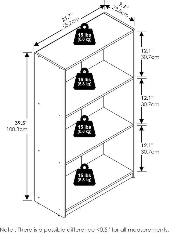 Furinno Basic 3-Tier Bookcase Storage Shelves, White/White - LeafyLoom