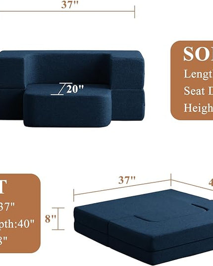 Convertible Folding Sofa - Modern Linen Fabric Coffee Table, Foldable Floor & Futon Couch, with Pillow for Living Room/Dorm/Guest Room/Home Office/Apartment,Single (2 in 1),Navy Blue - LeafyLoom