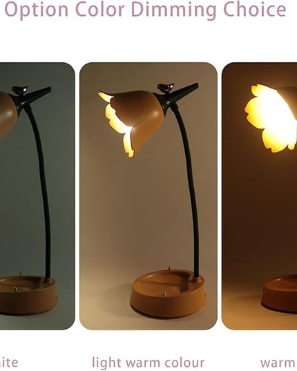 Himmel Flower Desk Lamp, Dimmable LED Kid Desk Lamp with 3 Colour Temperatures, Cordless Rechargeable Desk Lamp with Touch Sensor and Flexible Arm, USB Bedside Lamp for Reading, Learning - LeafyLoom