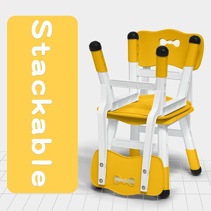 Adjustable Kid Chairs Indoor 3 Level Adjustable Suitable for Children Age 2-6. Maximum load-bearing 220LBS Suitable for Family Classroom and Nursery Child Seat Set (2-Pack) (Yellow(2 Chair)) - LeafyLoom