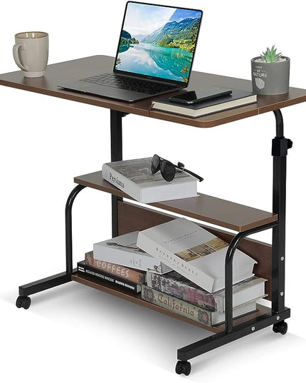 Portable Rolling Desk Adjustable Laptop Desk Small Standing Desk Home Office Desks for Small Spaces Table, 31.5" Brown Uplift Study Desk Mobile Computer Work Desk on Wheels - LeafyLoom