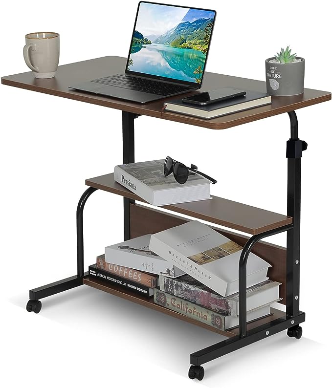 Portable Rolling Desk Adjustable Laptop Desk Small Standing Desk Home Office Desks for Small Spaces Table, 31.5" Brown Uplift Study Desk Mobile Computer Work Desk on Wheels - LeafyLoom