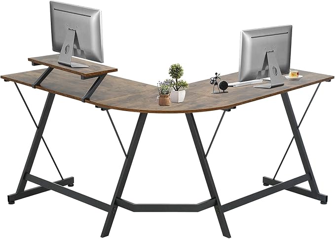 FDW Computer Desk, 51 Inchs L Shaped Desk with Large Monitor Stand Home Office Gaming Corner Desk Writing Study Workstation,Space-Saving - LeafyLoom