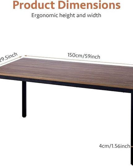POPRUN Writing Computer Office Desk 59 Inch（60"x 30"） Home Office Wooden Writing Study Desk Table, Large Solid Wood Desk, Modern Simple Sturdy Laptop Study Table, Walnut - Solid Tabletop Made of MDF - LeafyLoom