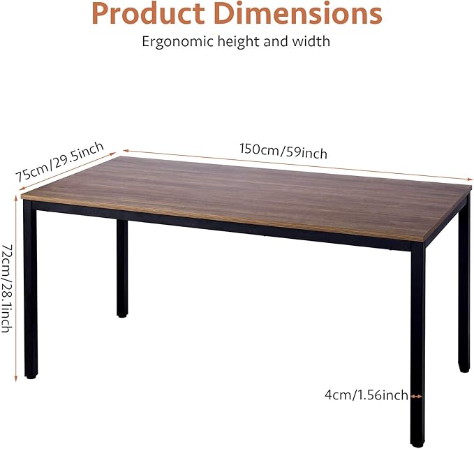 POPRUN Writing Computer Office Desk 59 Inch（60"x 30"） Home Office Wooden Writing Study Desk Table, Large Solid Wood Desk, Modern Simple Sturdy Laptop Study Table, Walnut - Solid Tabletop Made of MDF - LeafyLoom