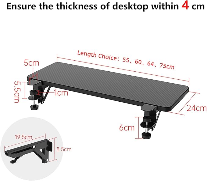 Ergonomics Desk Extender Tray, 21.7"x9.5" Punch-Free Clamp on, Foldable Keyboard Drawer Tray, Table Mount Arm Wrist Rest Shelf, Computer Elbow Arm Support - LeafyLoom