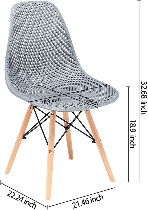 CangLong Dining Mid Century Modern Hollow Back Design Plastic Shell Armless Side Chair with Beech Wood Legs, Set of 1, Grey - LeafyLoom