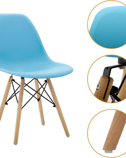 CangLong Modern Mid-Century Side Chair Dining Chair with Natural Wood Legs for Kitchen, Living, Dining Room, Set of 2, Blue - LeafyLoom
