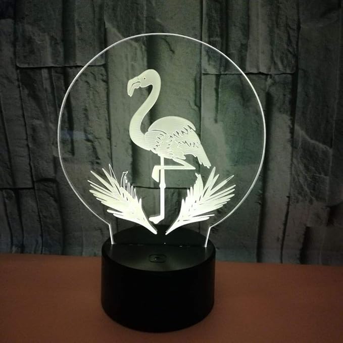 Optical Illusion 3D Flamingo Night Light USB Power Remote Control Touch Switch LED Decor Table Lamp 7/16 Colors Changing Lights Children Kids Toy Christmas Xmas Brithday Gift - LeafyLoom