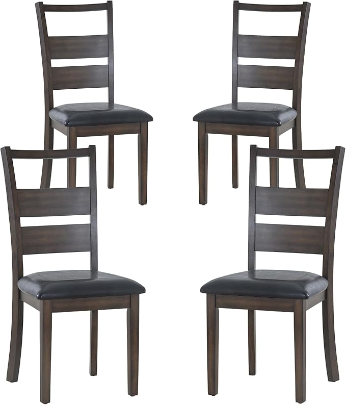 COLAMY PU Leather Dining Chairs Set of 4, Ladder High Back Dining Room Kitchen Side Chair with Adjustable Foot Pegs, Dark Brown - LeafyLoom