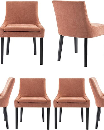 COLAMY Modern Dining Chairs Set of 6, Upholstered Corduroy Accent Side Leisure Chairs with Mid Back and Wood Legs for Living Room/Dining Room-Pink - LeafyLoom