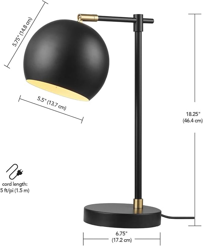 Globe Electric Novogratz x 65785 Charlotte 18" Table Lamp, Matte Black, Brass Accents - LeafyLoom