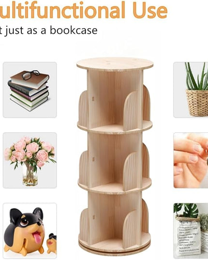 3 Tier 360 Display Rotating Bookshelf, Revolving Bookcase for Kids&Adults, Rotating Bookshelf Tower for Preschoolers' Classrooms, Nursery, Bedrooms, Living Room - LeafyLoom